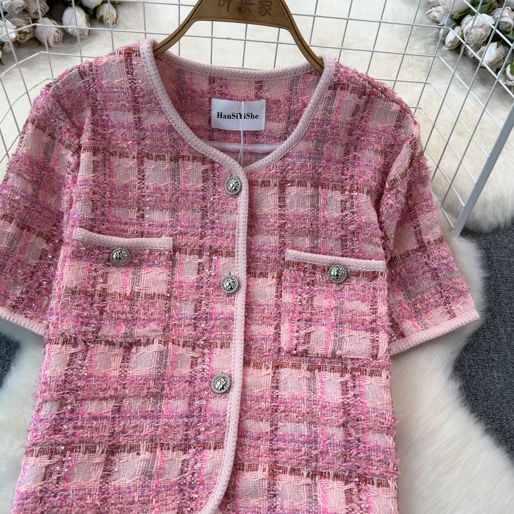 

Vintage Tweed Jacket For Women's Early Autumn 2024 New Coat Vest Single Breasted Fashion Pocket Outerwear For Women