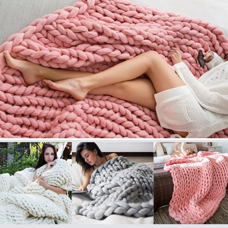 Promotion! 80X100cm New Warm Handmade Chunky Knit Blanket Thick Home Bed Decor