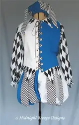 Medieval Renaissance Queen Elizabeth Tudor Period Men's Outfit Black and White Joker Costume Jester Outfit Gothic Blue Suit