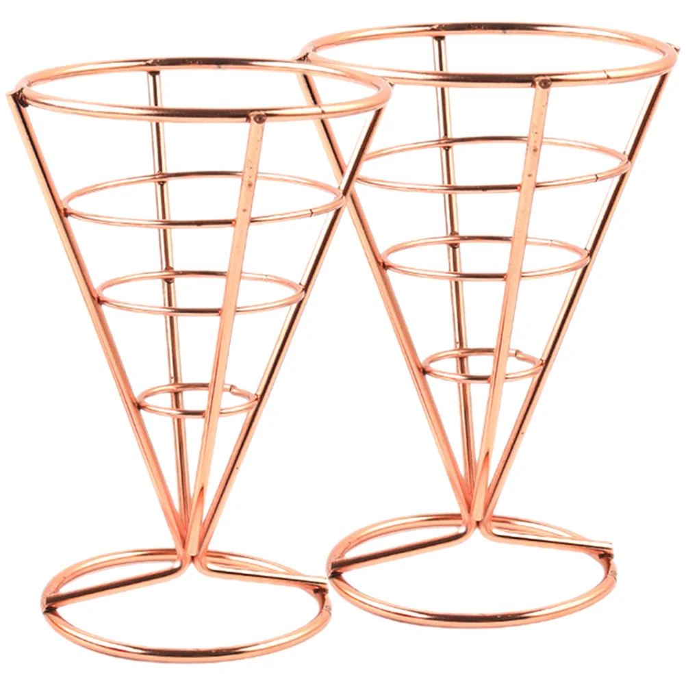 

2 Pcs French Fries Basket Cutlery Record Snack Holders Liner Appetizer Display Stand Stainless Steel Serving Racks Cone