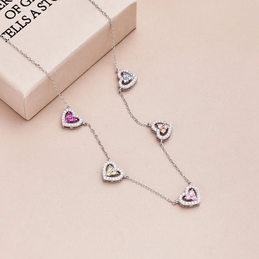 S925 Silver Heart Necklace Women Hollow Diamond Pendant Necklace Female Sparkling 5A Zircon Design Luxury Jewelry Girl Holiday