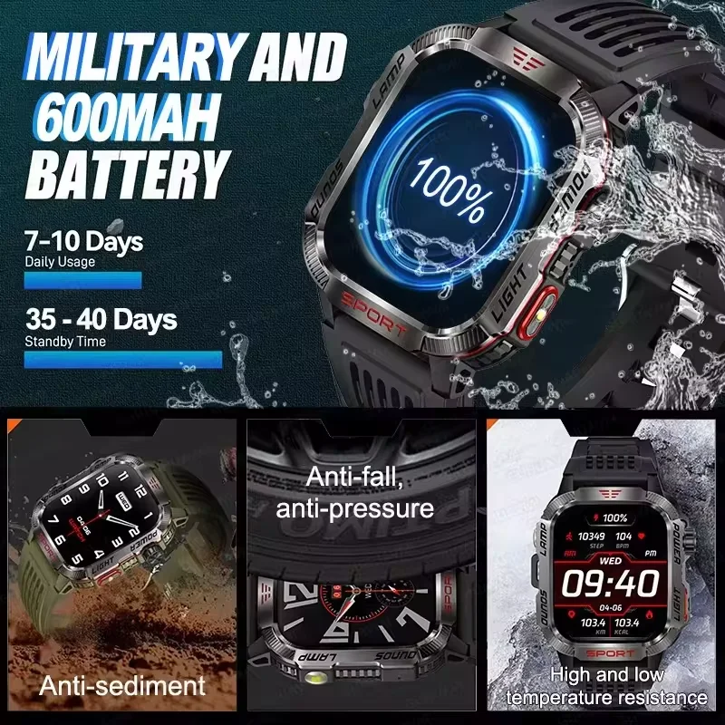 2024 neu für Huawei Xiaomi Militär GPS Smart Armband Männer Uhr Taschenlampe Kompass BT Call Outdoor Sport wasserdichte Smartwatch