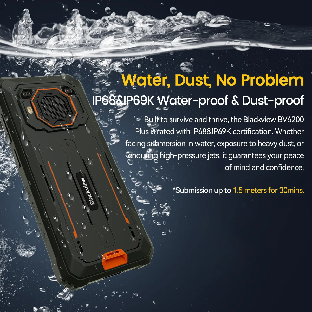 Blackview BV6200 Plus Rugged Phone 3W Ultra-loud Stereo Speaker 6.56-inch HD+ Display 11000mAh  NFC Android 14 Cellphone