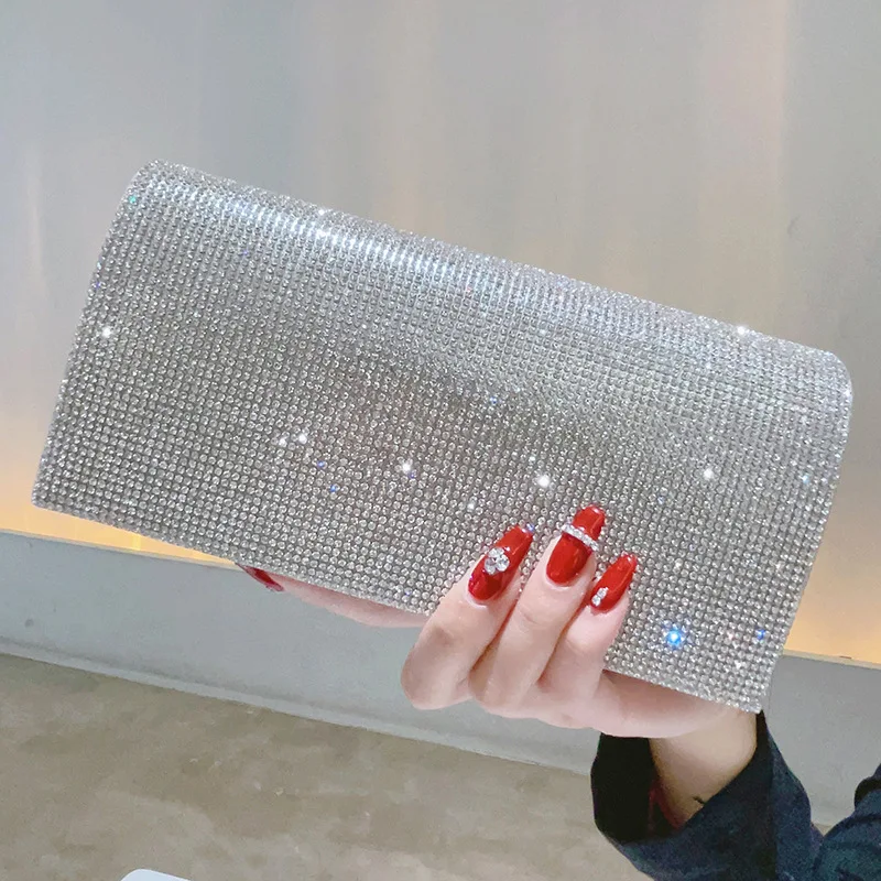 

Glitter Rhinestone Clutch Purse for Women, Large Silver Envelope Handbag, Elegant Evening Crossbody Bag for Wedding Party Prom