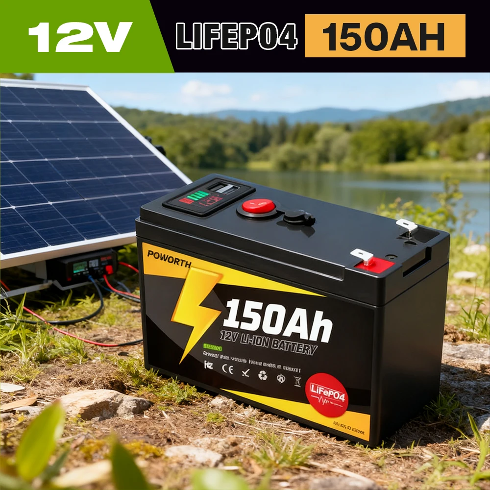 

Deep Cycle Battery 12V 150Ah Lithium LiFePO4 Built-in BMS for Solar,Fish Finder, Power Wheels, Lighting, Off-Grid Applications