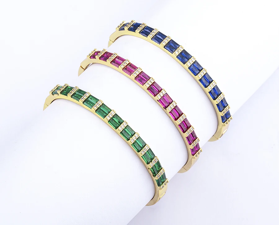 Nidin Neue Luxus Geometrische Zirkon Armband Armreifen Frauen Rosa Grün Blau Kristall Manschette Elegante Hochzeit Erklärung Schmuck – Detail 24