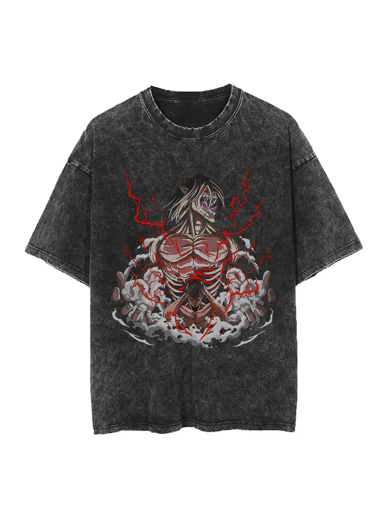 

Men Washed Anime Attack On Titan T-Shirt Hip Hop Streetwear Graphic Print Oversize Tshirt Short Sleeve Cotton Loose Vintage Tops