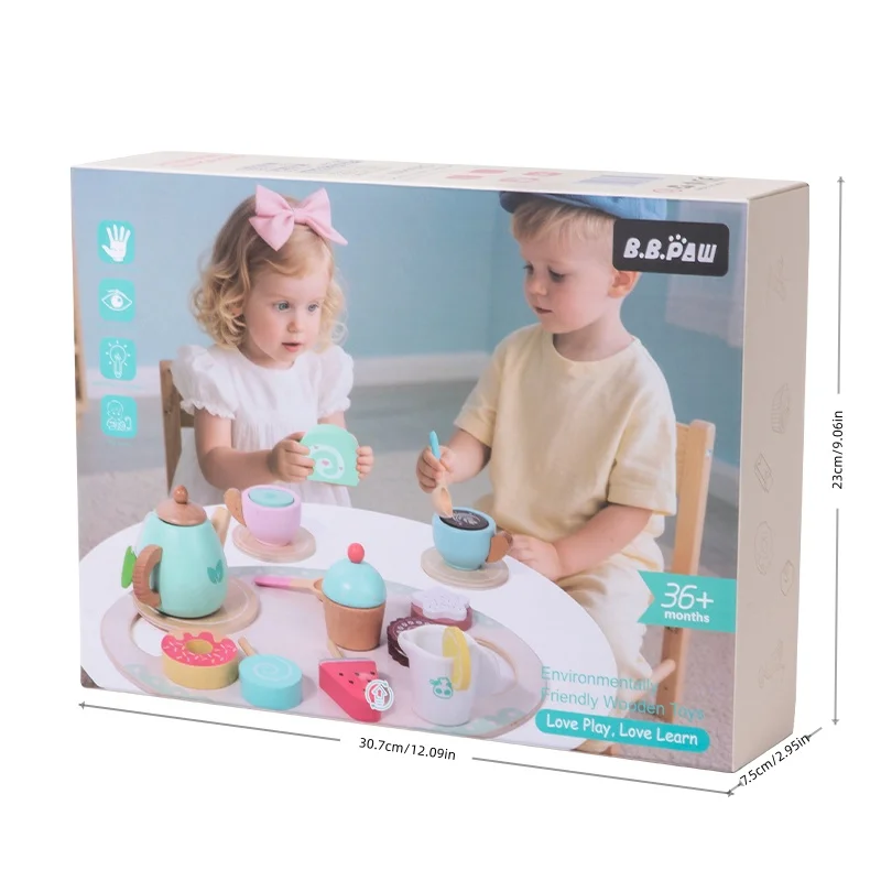 ألعاب حفلات الشاي الخشبية للأطفال الصغار - أدوات المائدة والحلوى المحاكاة، لعب التظاهر بين الوالدين والطفل، ألعاب وهدايا للأطفال #6
