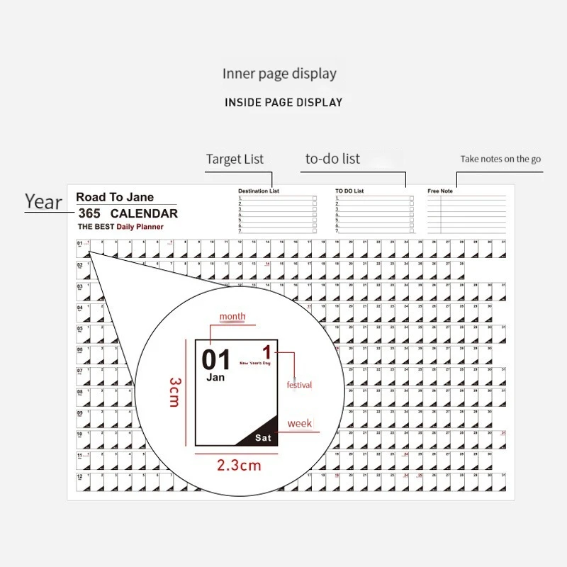 Calendar Wall 2024 New Yearly Daily Schedule Planner Sheet Paper 365 Day Plan Annual Hanging Planning Weekly Agenda Pad Month 12