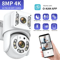 Cámaras de Vigilancia WiFi 4K de 8MP, cámara de seguridad PTZ de doble lente para exteriores, impermeable, pantalla Dual inteligente, múltiples vistas, detección humana