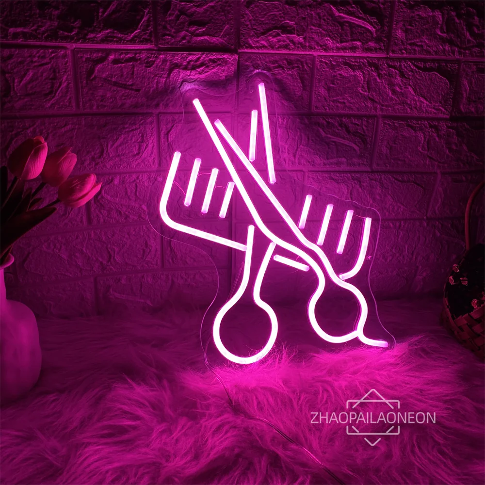 Hair Salon Neon Led Sign Hair Scissors Neon LED Sign Barber Shop Lights USB Open Neon Lights Hair Salon Room Decor Wall