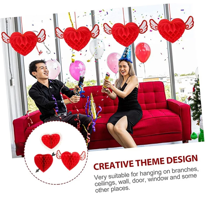 Valentine's Day Ornaments Set 3 Pcs Heart Cubic Structure Hanging Decor for Home Party Shop