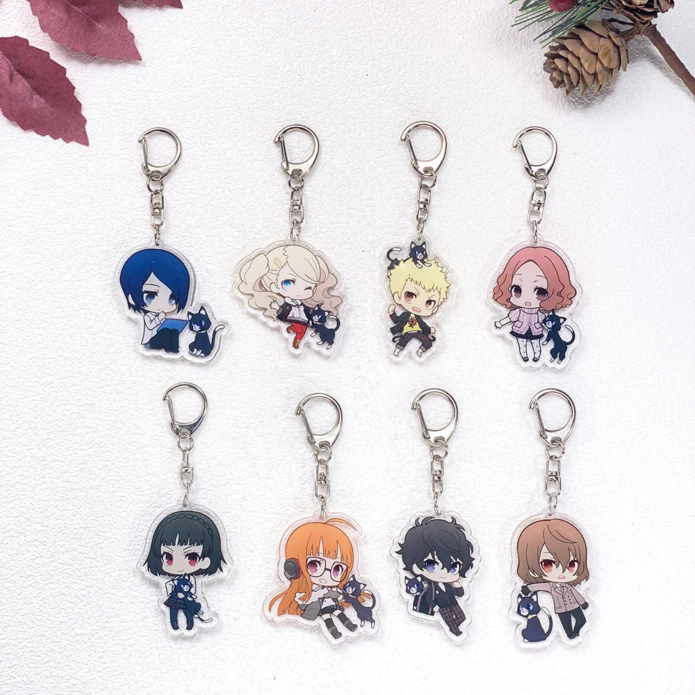 1/8Pcs Anime Figures Persona 5 Car Keychain Accessories Acrylic Cute Charms Pendant For Bag Funny Key Holder Backpack Decoration