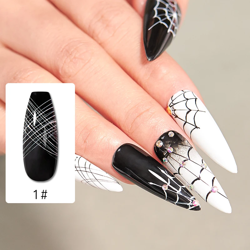 Filo di disegno Gel smalto per unghie nero bianco Spider Web Gel Nail Art Design pittura Liner colla Gel riflettente Top Coat