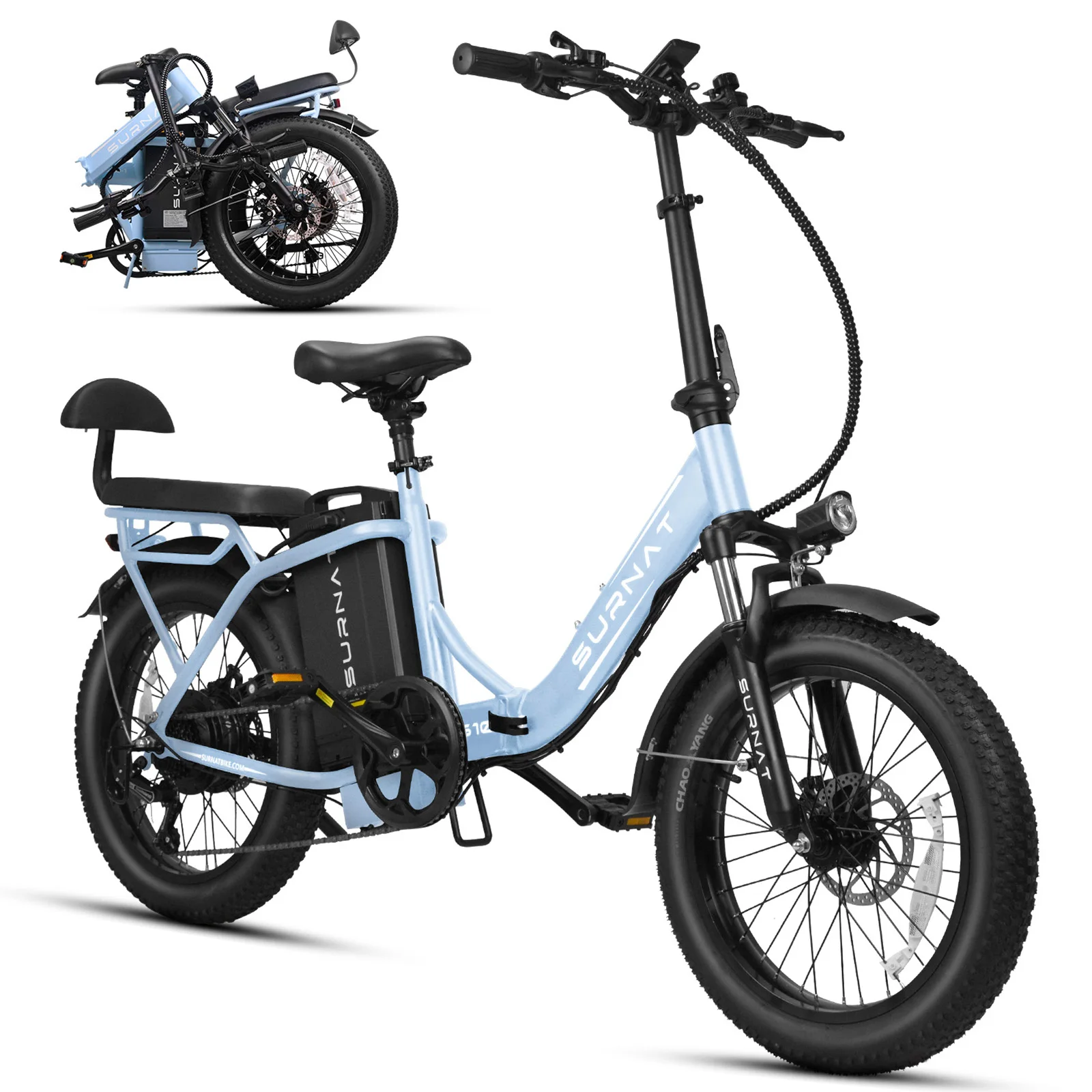 750W brushless folding adult electric bicycle, 20 inch tires, 48V 32Ah detachable battery with display screen, front suspension