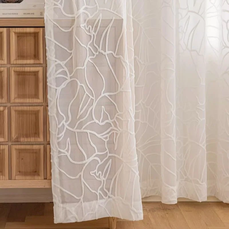 

Modern Minimalist Jacquard White Sheer Curtains,Soft Color Privacy Curtains For Living Room And Bedroom Windows,Home Drapes