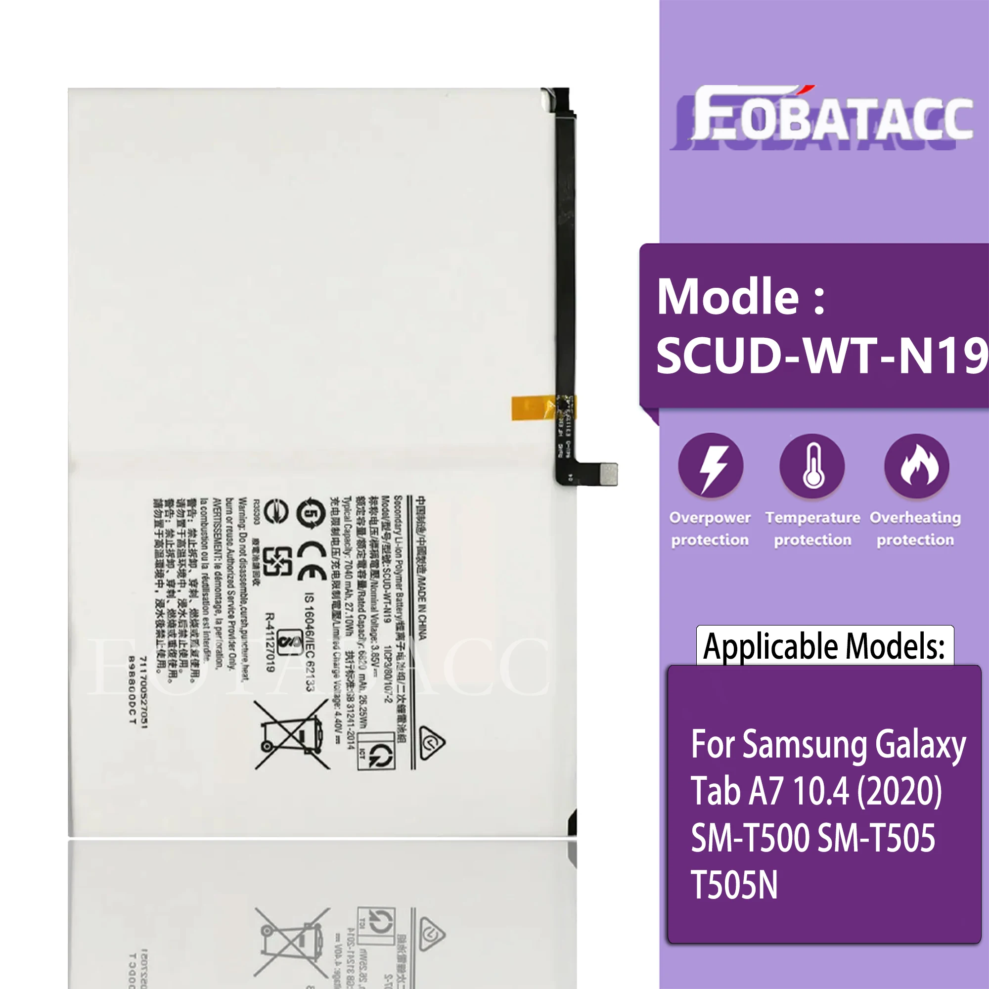 SCUD-WT-N19 Battery For Samsung Galaxy Tab A7 10.4 (2020) SM-T500 SM-T505 T505N  Capacity Replacement Repair Part Tablet