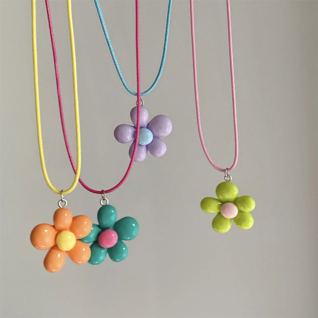 LATS الحلو الملونة زهرة قلادة قلادة للنساء فتاة الأزهار تصميم حبل سلسلة المختنقون الأزياء والمجوهرات هدية #5