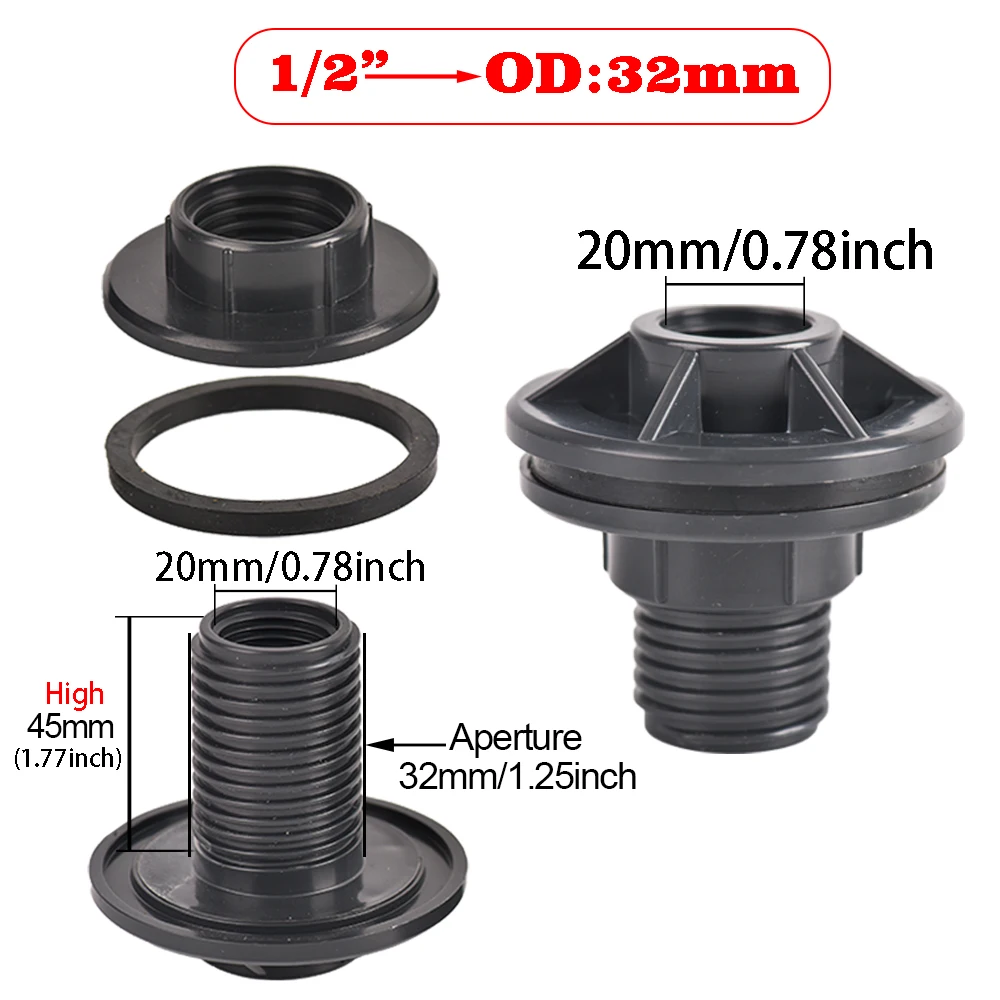 Water Tank Joint Bulkhead Fitting Aquarium Fish Tank 1/2 3/4 Inch Connectors Suit Water Tank Inlet/Outlet Water Fitting