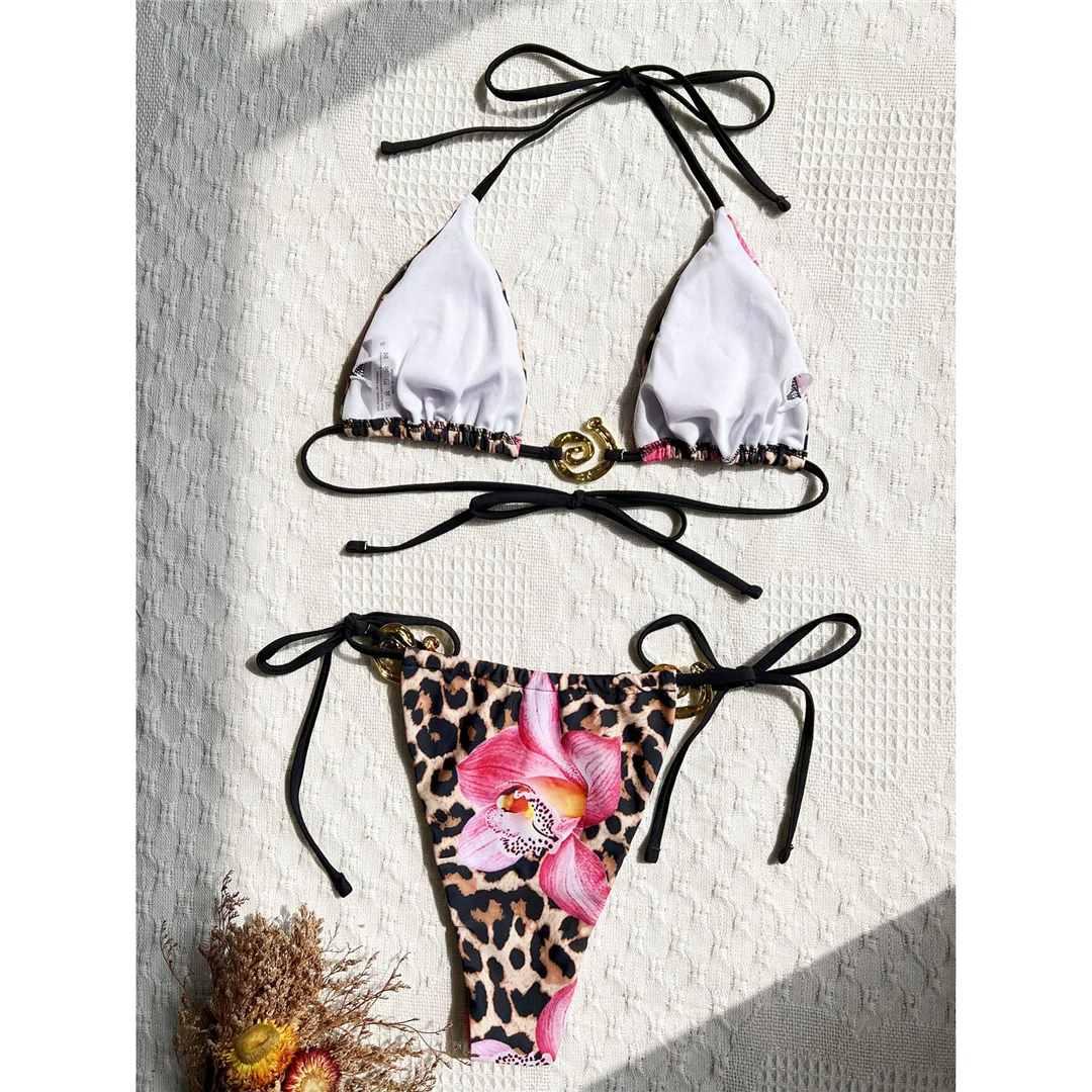 Leopard-Blumen-Blumenmuster-Neckholder-Bikini, Damen-Badebekleidung, zweiteiliges Bikini-Set, Damen-Badeanzug, gepolsterter Badeanzug, Badebekleidung, Badeanzug, V6784 – Detail 5
