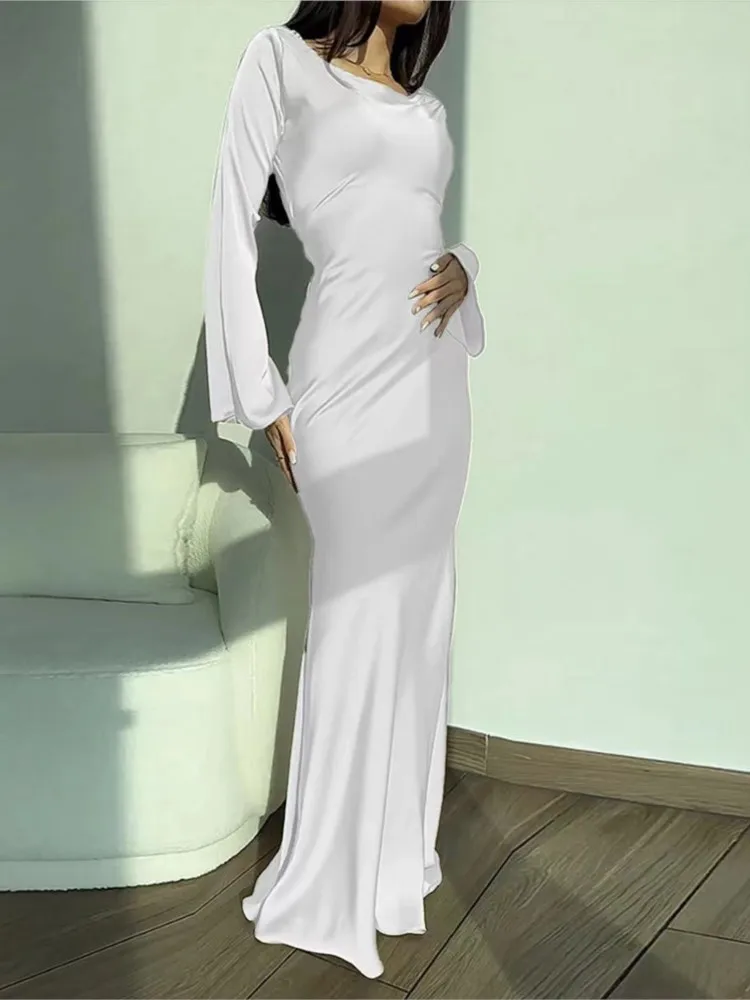 

2024 Autumn Women's Solid Color Round Neck Long Sleeve Women's Lace Up Chinese Style Elegance Lazy Waist Long Dress