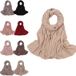 10 Colors Cotton Ribbed Jersey Hijab Stretchy Knitting Jacquard Scarf Shawl Muslim Women Headscarf Turban Wrap Head 180*70cm