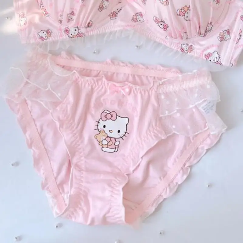 Sanrio Hello Kitty Pants Anime Figure Y2K Sweet Girl Pink Underwear Fashion Kawaii Small Chest Gathering Bra senza anello in acciaio