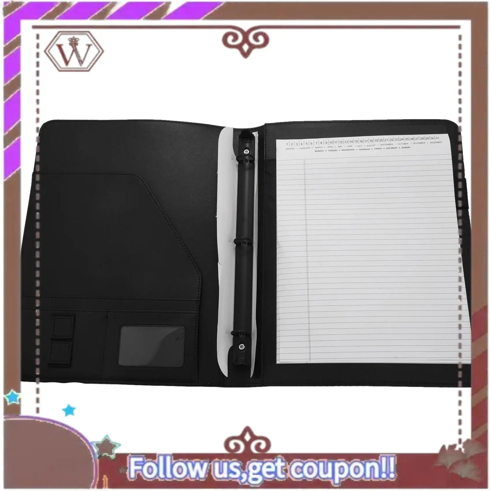 ABBG-A4 Leather 3 Ring Portfolio Binder Business Binder Padfolio With Notebook Pad For Interview & Business