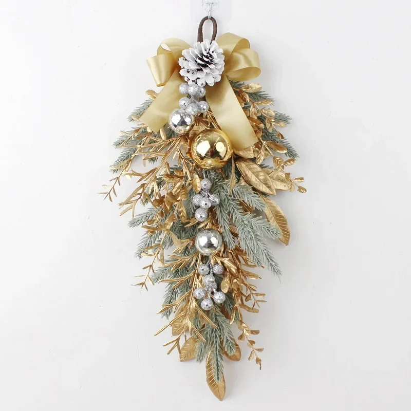 Artificial Christmas Wreath Branch Rattan Golden Garland Front Door Hanging Wall Indoor Outdoor Christmas Ornament Decorations