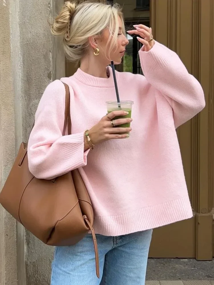 Fashion Solid Pullover Sweater For Women O-neck Long Sleeve Thick Warm Knitted Top 2023 Autumn Casual Loose Female Jumpers