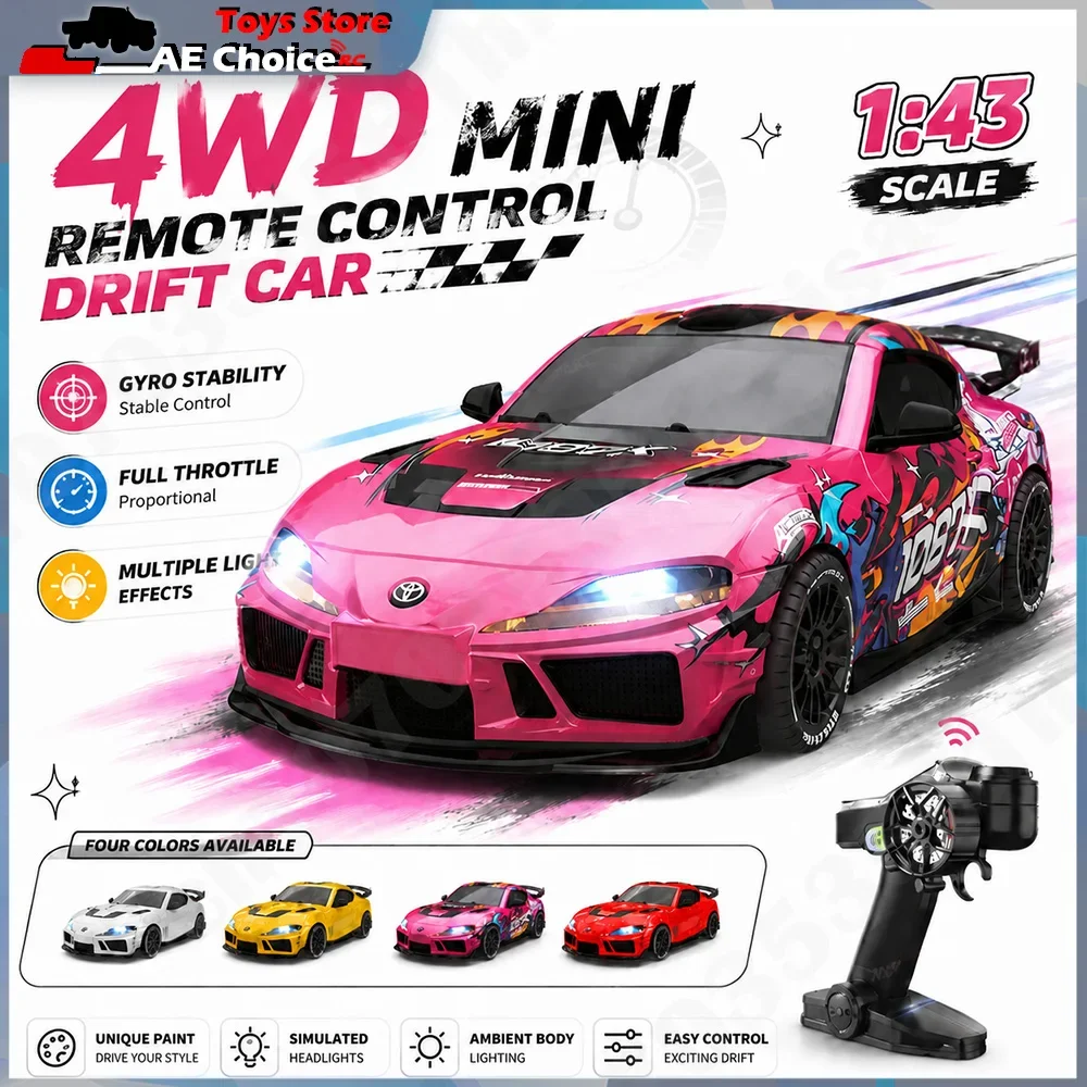 Novo carro de controle remoto JXC RC em escala 1:43, tração nas quatro rodas, velocidade ajustável, com luzes ambiente LED, brinquedo infantil.
