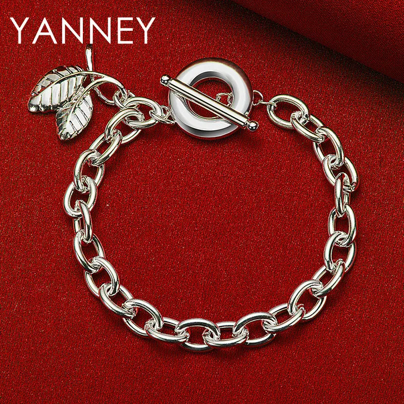 

Luxury 925 Sterling Silver 8 Inches Simple Leaves Pendant Bracelet For Women Fashion Wedding Engagement Gift Party Jewelry