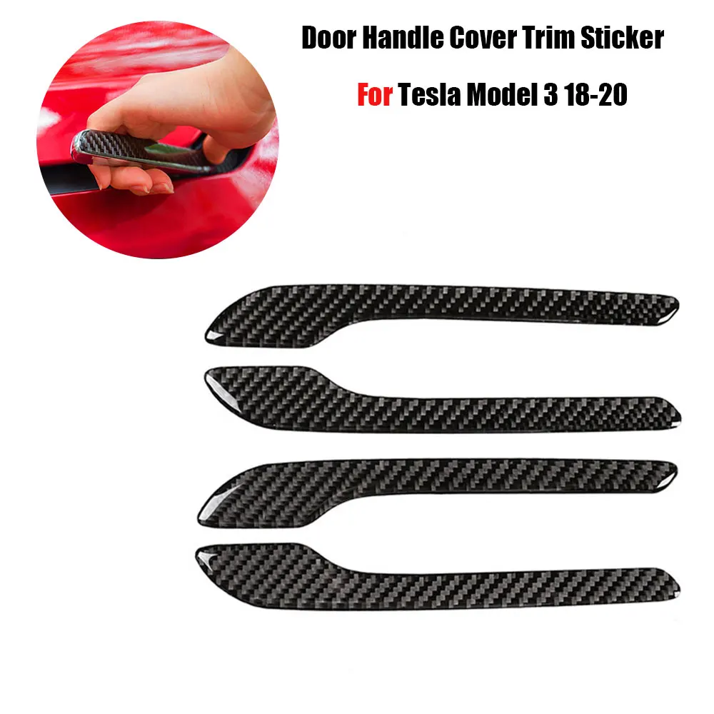 

For Tesla Model 3 17-23 Model Y Black Real Carbon Fiber Car Door Handle Cover Trim Sticker 4Pcs Set