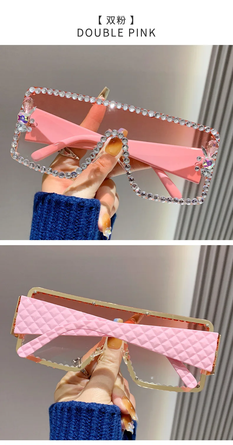 

New large frame diamond inlaid sunglasses, UV resistant glasses, integrated windproof riding sunglasses, rhinestone glasses