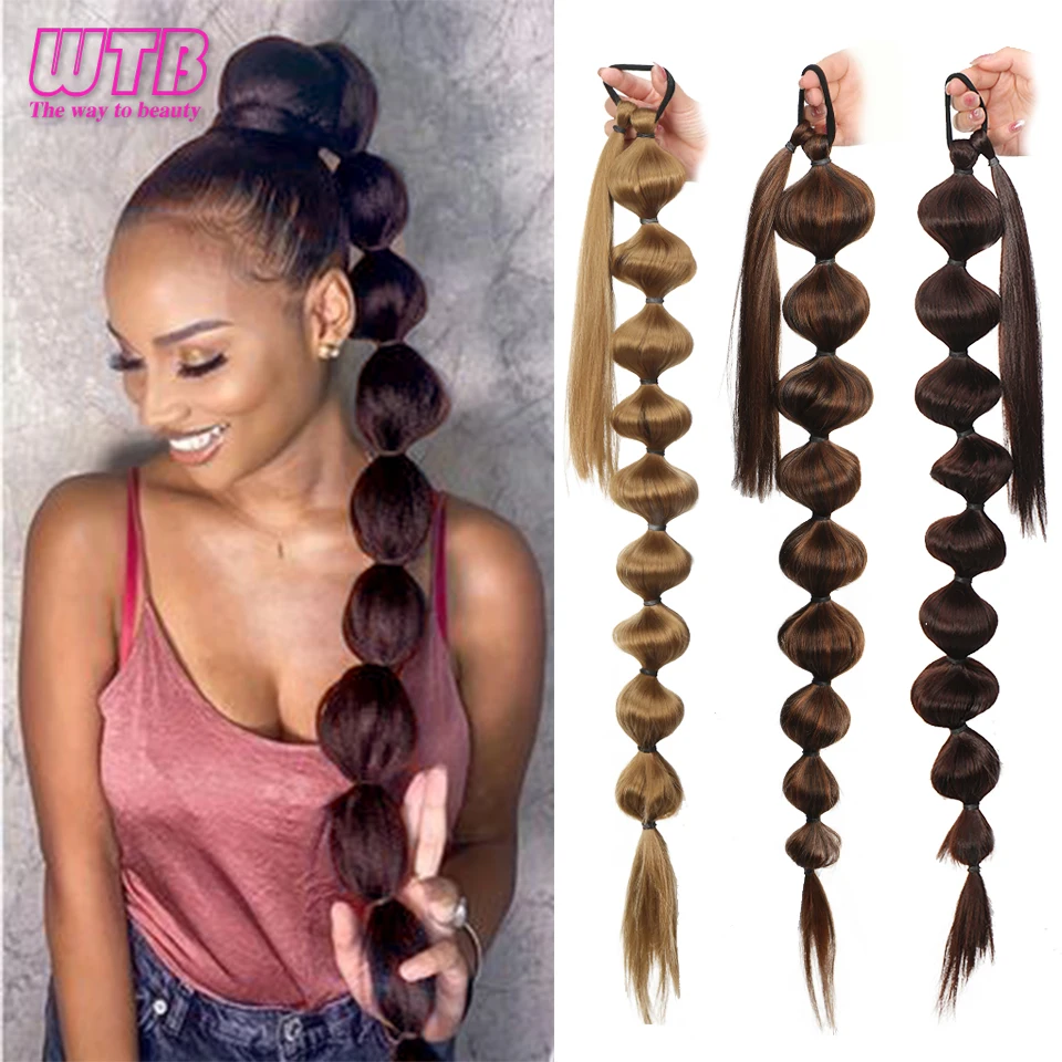 28inch Long Bubble Ponytail Extension Synthetic Hair Extensions Around Straight Ponytail For Women Lantern Bubble Ponytails Fake