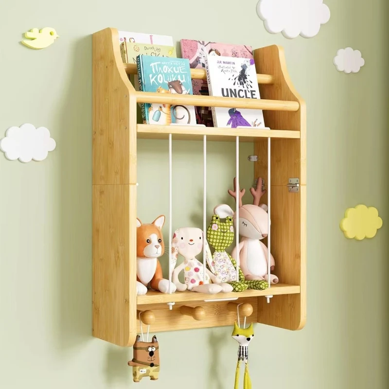 Solid wood plush doll rack Wall-mounted multi-layer toy storage rack Wall decoration Children's picture book display rack
