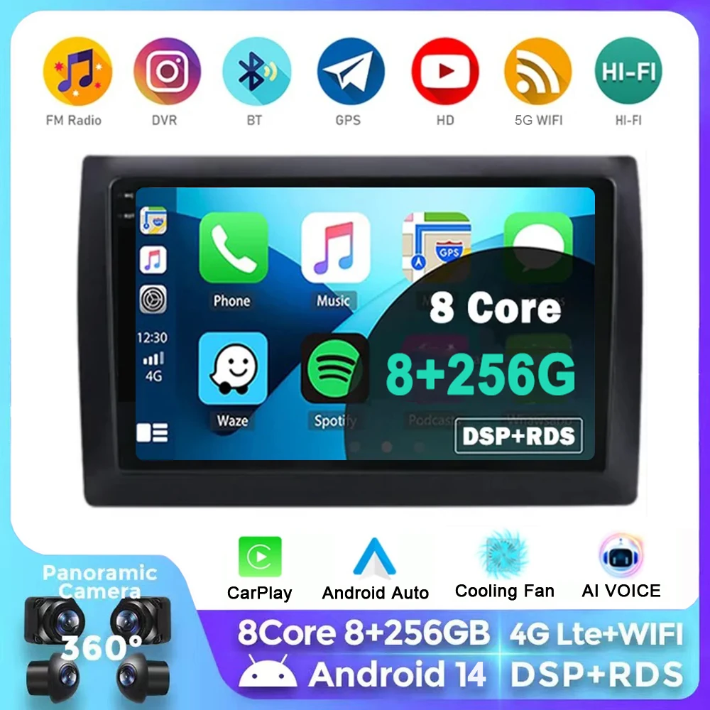 

9" 2 Din Android 14 Car Radio Multimedia For Fiat Stilo 2001 -2010 2K QLED Video Player GPS AI Voice CarPlay 4G Stereo Head Unit