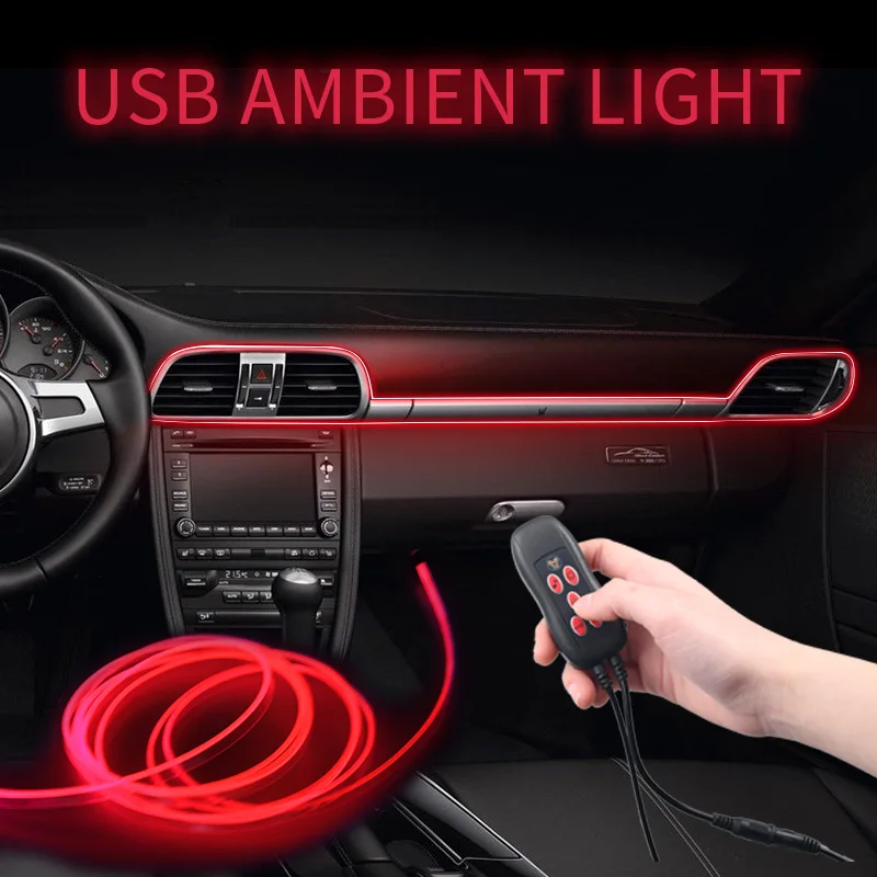 

Car Interior Light Strip RGB Multiple Modes Sound Control Decorative Ambient Neno Lamp With USB Optical Fiber Lights Strips 3M