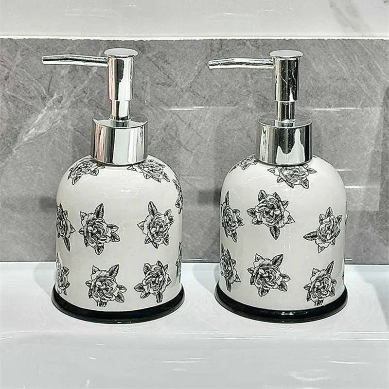 Ceramic Soap Dishes Dispenser Hand Washing Liquid Bottle Shower Gel Bottle Retro Rose Shampoo Lotion Bottle Bathroom Accessories