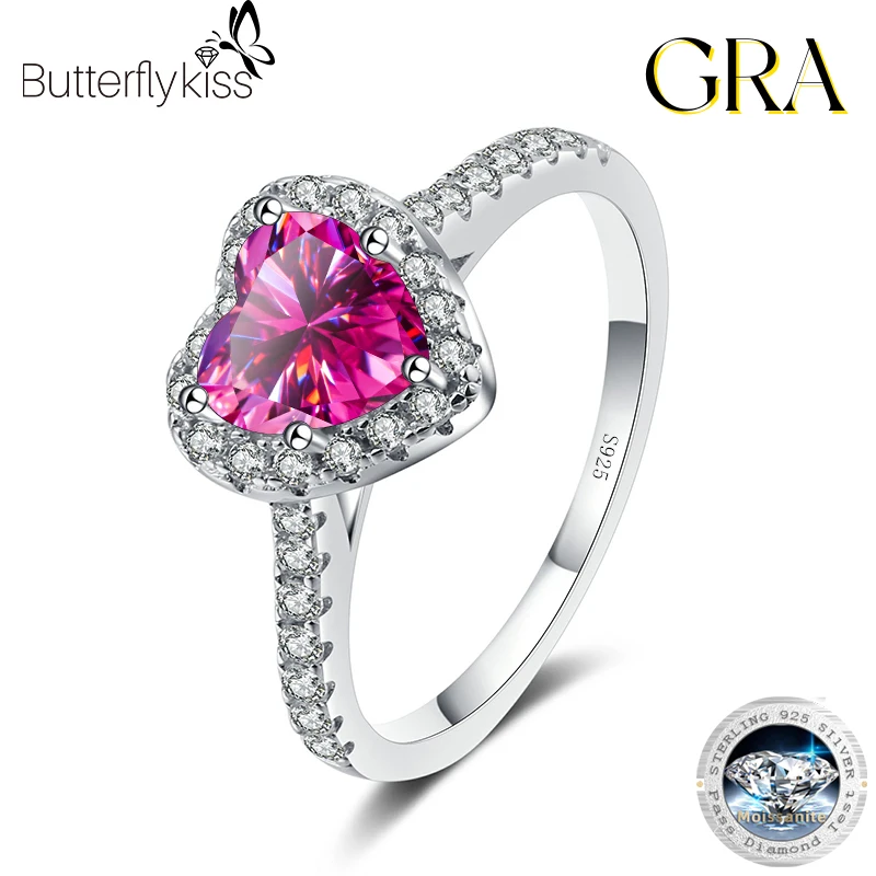 

Butterflykiss 1ct Heart Cut D Color Moissanite Engagement Ring With GRA 925 Sterling Silver Rings For Women Jewelry Wholesale