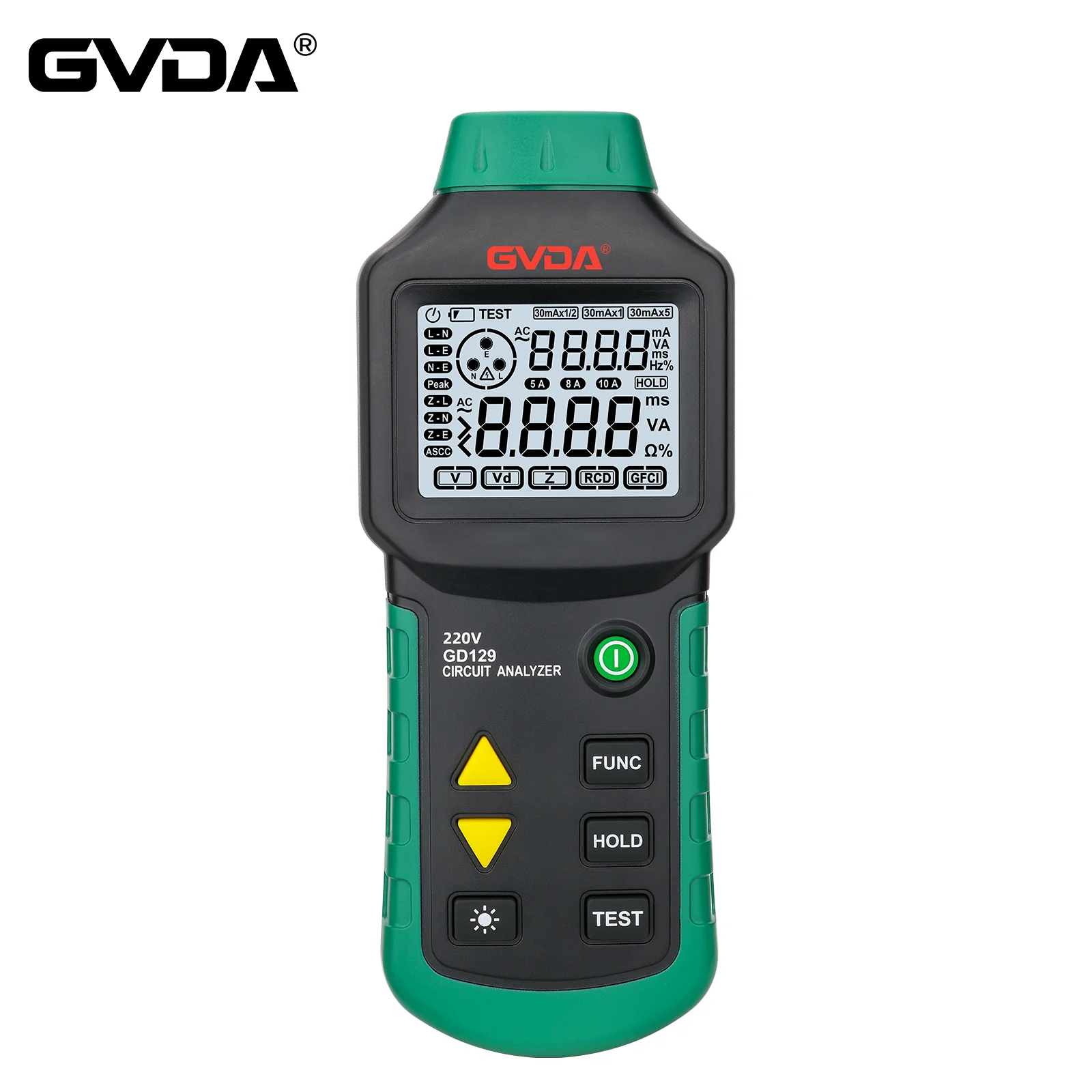 

GVDA Professional Circuit Analyzer Short Circuit Detection Electrical LCD Socket Tester Line Fault RCD Voltage GFCI Meter