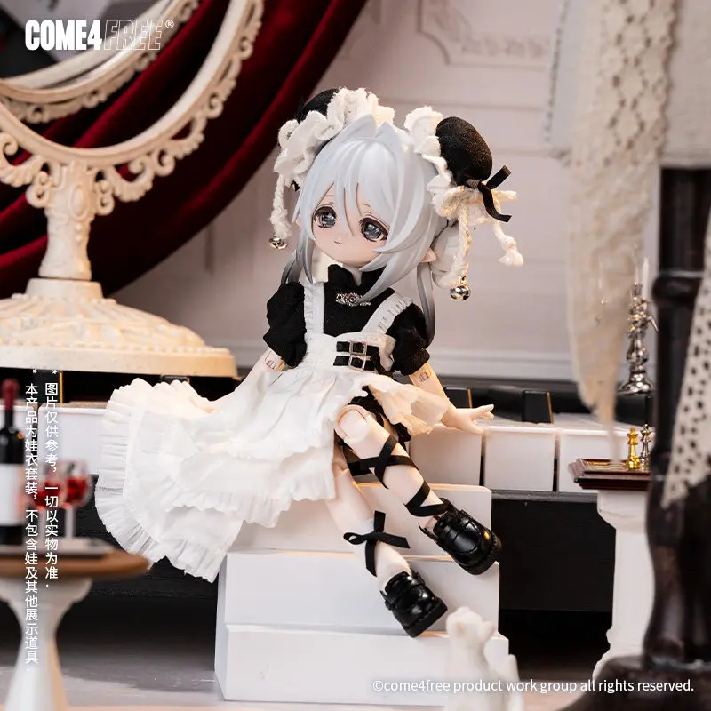 

Come4free Olivia Doll Clothes For Ob11 & 1/12 Bjd Dolls, Black & White Girl Style Ruffle Dress Set With Daily Gift