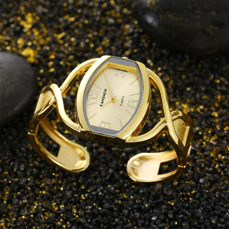 Luxury Golden-Tone Women'S Quartz Wristwatch Elegant White Dial & Golden Hands, Oval Case, Alloy Strap, Perfect Gift For Women
