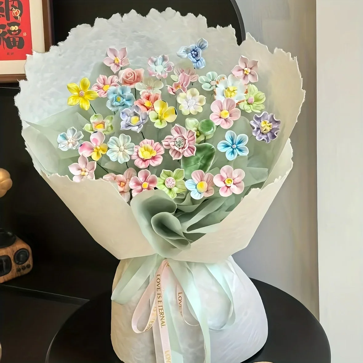 6 Fleurs en Céramique Artisanales, Décoration Florale, Cadeau Idéal pour le Nouvel An, un Mariage, la Saint-Valentin, Décoration Intérieure/Extérieure