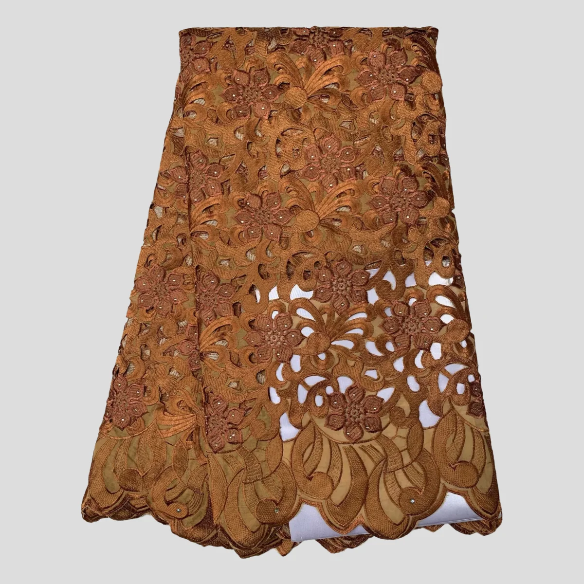 Coffee Cotton Handcut Holes Rhinestones Bridal  Fabric Crafts For Evening Dress Cloth Materials