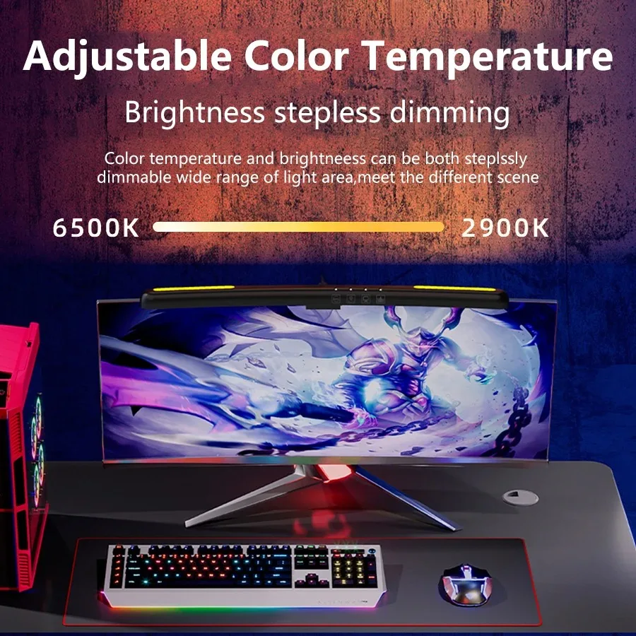 LED Desk Lamp USB Screen Hanging Light Curved Screen Monitor Light Bar RGB Background Atmosphere Lights Gaming Room Decoration