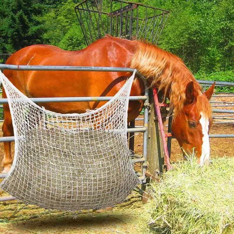 Hay Net 35x47 Inch Large Goat Hay Feeder 1.18*1.18inch Hole Nylon Hung Portable Hay Feeder Bags Horse Goat Horses Stall Trailer