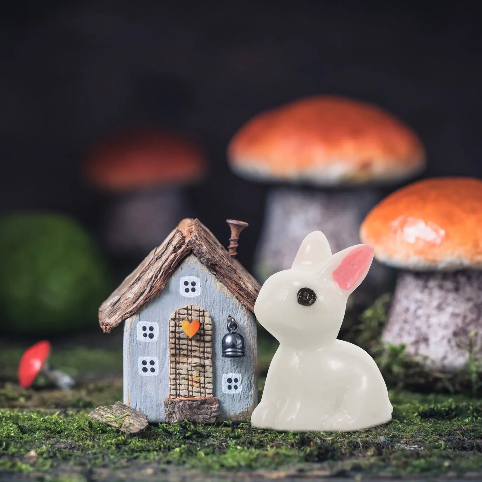 100pcs Mini Rabbit Ornaments Resin Bunny Figurines Garden Bonsai Decorations Lightweight Portable Home Office Gift Kids Friends