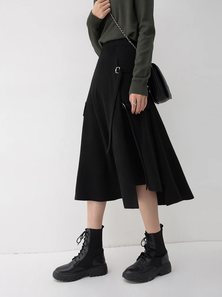 الربيع والخريف المرأة الجديدة نصف تنورة، المألوف غير النظامية ألف خط محبوك مرونة الخصر نصف تنورة