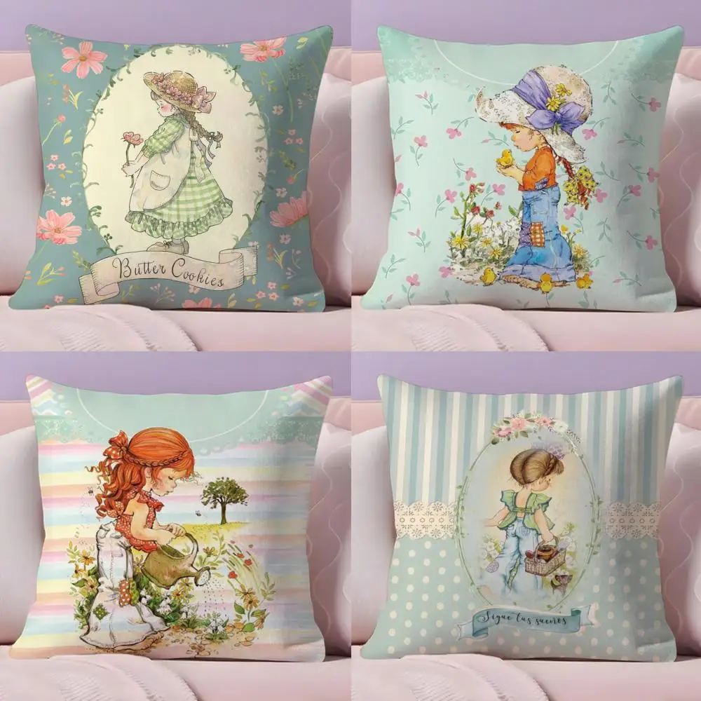 Cute Sarah Kay Girl Cushion Cover Short Plush Double-Sided Printing Home Machine Washable in Warm Winter Pillow Cover